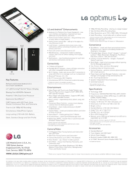 Key Features LG and Android™ Enhancements Connectivity