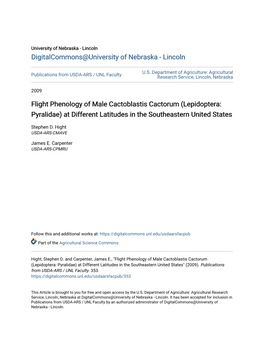 Flight Phenology of Male Cactoblastis Cactorum (Lepidoptera: Pyralidae) at Different Latitudes in the Southeastern United States