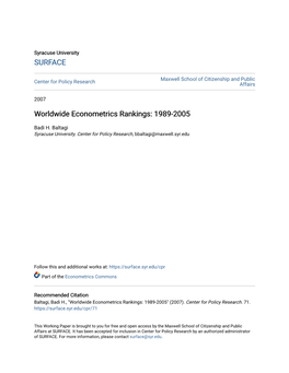 Worldwide Econometrics Rankings: 1989-2005