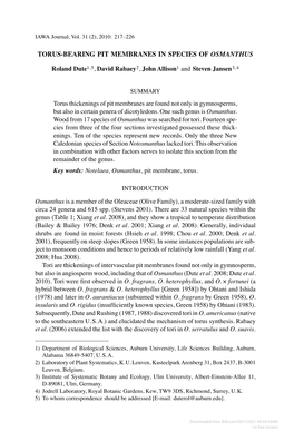 Torus-Bearing Pit Membranes in Species of Osmanthus