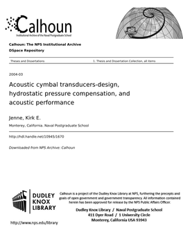 Acoustic Cymbal Transducers-Design, Hydrostatic Pressure Compensation, and Acoustic Performance