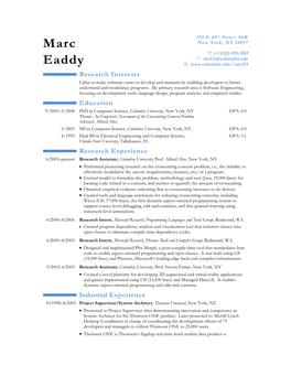 Marc Eaddy, Me133@Columbia.Edu, Curriculum Vitae, 2/4