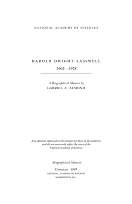 Biography of Harold Dwight Lasswell