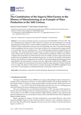 The Contribution of the Segovia Mint Factory to the History of Manufacturing As an Example of Mass Production in the 16Th Century