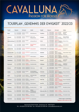 Tourplan „Geheimnis Der Ewigkeit“ 2022/23