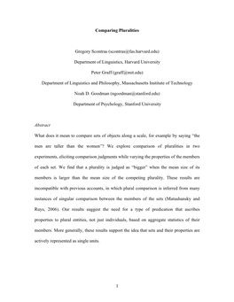 1 Comparing Pluralities Gregory Scontras