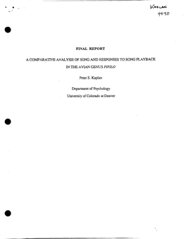 A COMPARATIVE ANALYSIS of SONG and RESPONSES to SONG PLAYBACK University of Colorado at Denver