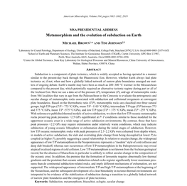 MSA PRESIDENTIAL ADDRESS Metamorphism and the Evolution of Subduction on Earth