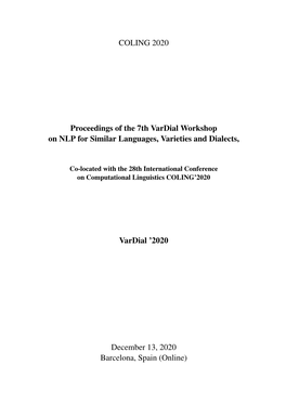 Proceedings of the 7Th Workshop on NLP for Similar Languages