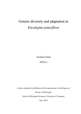 Genetic Diversity and Adaptation in Eucalyptus Pauciflora