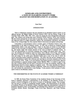 Scholars and Controversy: a Note on Elizabeth Colson's Work Against Sex Discrimination in Academia