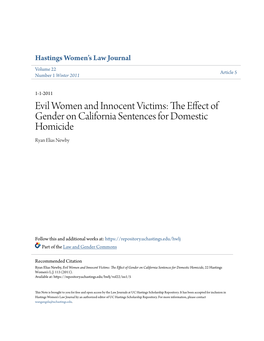 Evil Women and Innocent Victims: the Effect of Gender on California Sentences for Domestic Homicide, 22 Hastings Women's L.J