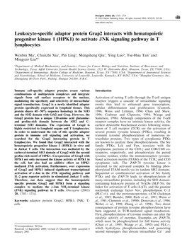 Leukocyte-Specific Adaptor Protein Grap2 Interacts with Hematopoietic