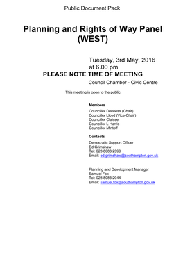 Planning and Rights of Way Panel (WEST)