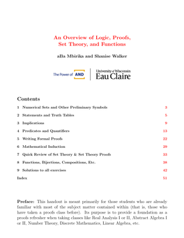 An Overview of Logic, Proofs, Set Theory, and Functions Contents