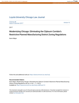 Modernizing Chicago: Eliminating the Clybourn Corridor’S Restrictive Planned Manufacturing District Zoning Regulations