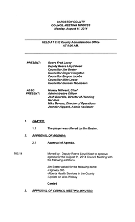 CARDSTON COUNTY COUNCIL MEETING MINUTES Monday, August 11, 2014