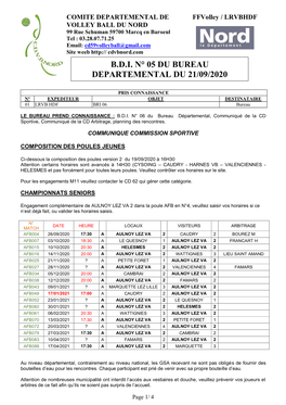 B.D.I. N° 05 Du Bureau Departemental Du 21/09/2020