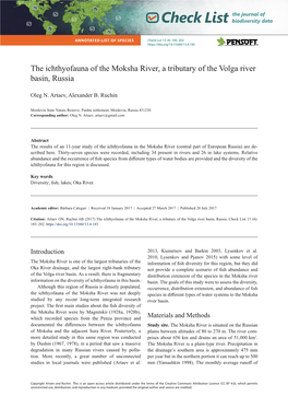 The Ichthyofauna of the Moksha River, a Tributary of the Volga River Basin, Russia