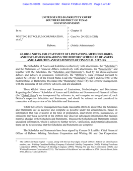 UNITED STATES BANKRUPTCY COURT SOUTHERN DISTRICT of TEXAS HOUSTON DIVISION ) in Re: ) Chapter 11 ) WHITING PETROLEUM CORPORATION, ) Case No