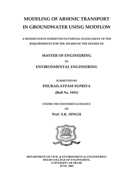 Modeling of Arsenic Transport in Groundwater Using Modflow