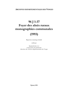 96 J 1-37 Foyer Des Aînés Ruraux Monographies Communales (1993)