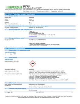 Xenon Gas Xe Safety Data Sheet SDS P4677
