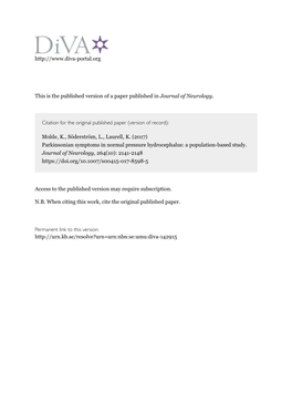 Parkinsonian Symptoms in Normal Pressure Hydrocephalus: a Population-Based Study