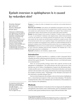Eyelash Inversion in Epiblepharon: Is It Caused by Redundant Skin?