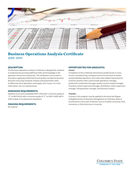 Business Operations Analysis Certificate 2018–2019