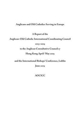 Anglicans and Old Catholics Serving in Europe 2019 Report