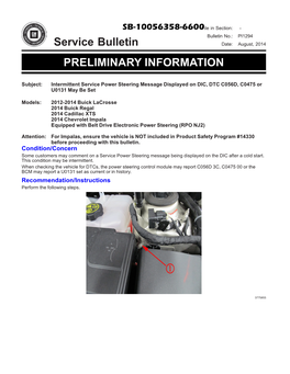 Service Bulletin PRELIMINARY INFORMATION