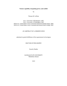 Nuclear Capability, Bargaining Power, and Conflict by Thomas M. Lafleur