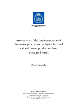 Assessment of the Implementation of Alternative Process Technologies for Rural Heat and Power Production from Cocoa Pod Husks