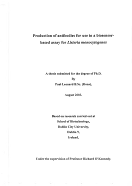 Production of Antibodies for Use in a Biosensor- Based Assay for Listeria Monocytogenes