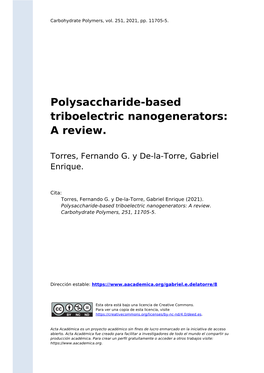 Polysaccharide-Based Triboelectric Nanogenerators: a Review