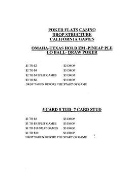 Poker Flats Casino Drop Structure California Games