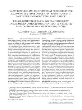 Karst Features and Related Social Processes in the Region of the Vikos Gorge and Tymphi Mountain (Northern Pindos National Park, Greece)