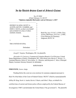 In the United States Court of Federal Claims