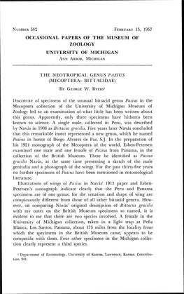 Occasional Papers of the Museum of Zoology University of Michigan Ann Arbor,Michigan