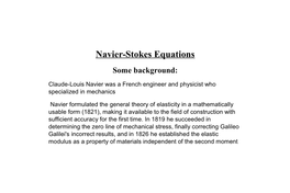 Navier-Stokes Equations Some Background