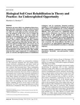 Biological Soil Crust Rehabilitation in Theory and Practice: an Underexploited Opportunity Matthew A