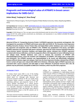 Prognostic and Immunological Value of ATP6AP1 in Breast Cancer: Implications for SARS-Cov-2