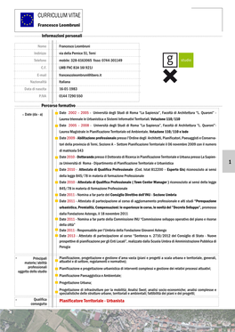 CURRICULUM VITAE Francesco Leombruni