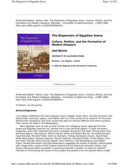 The Dispersion of Egyptian Jewry Page 1 of 182