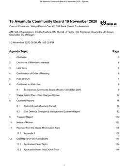 Te Awamutu Community Board 10 November 2020 - Agenda