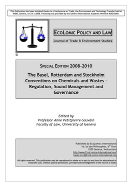 The Basel, Rotterdam and Stockholm Conventions on Chemicals and Wastes – Regulation, Sound Management and Governance