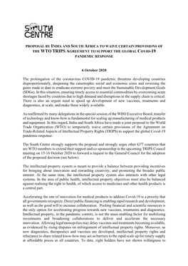 The Wto Trips Agreement to Support the Global Covid-19 Pandemic Response