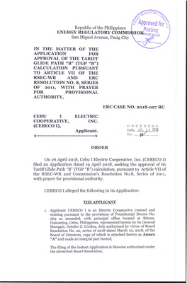 Initial Order ERC Case No. 2018-027 CF