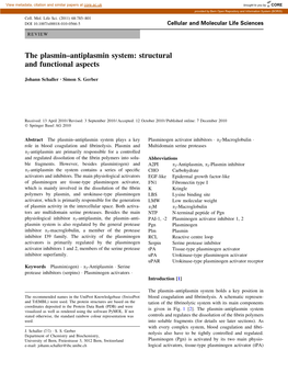 The Plasmin–Antiplasmin System: Structural and Functional Aspects